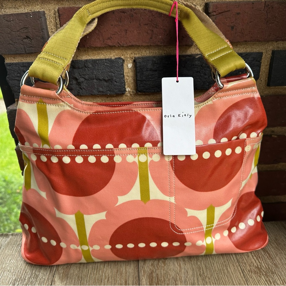 Orla Kiely coated fabric shoulder bag—unusual pattern